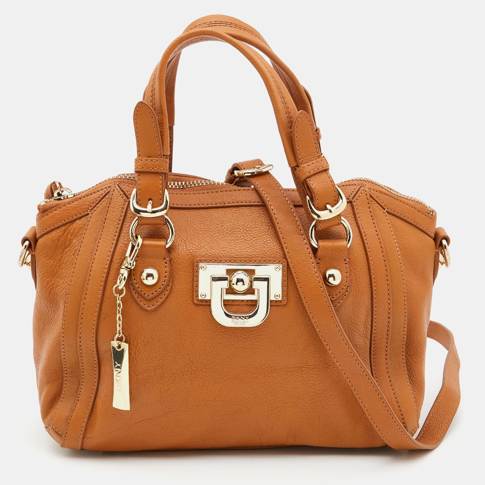 Dkny Tan Leather Zip Satchel